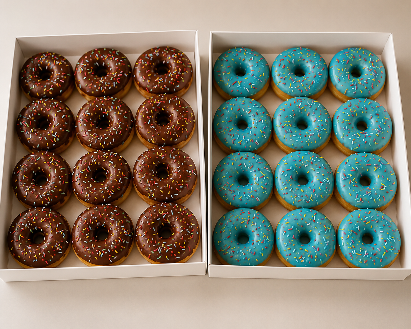 Caixas de mini donuts artesanais da Donuts Of America